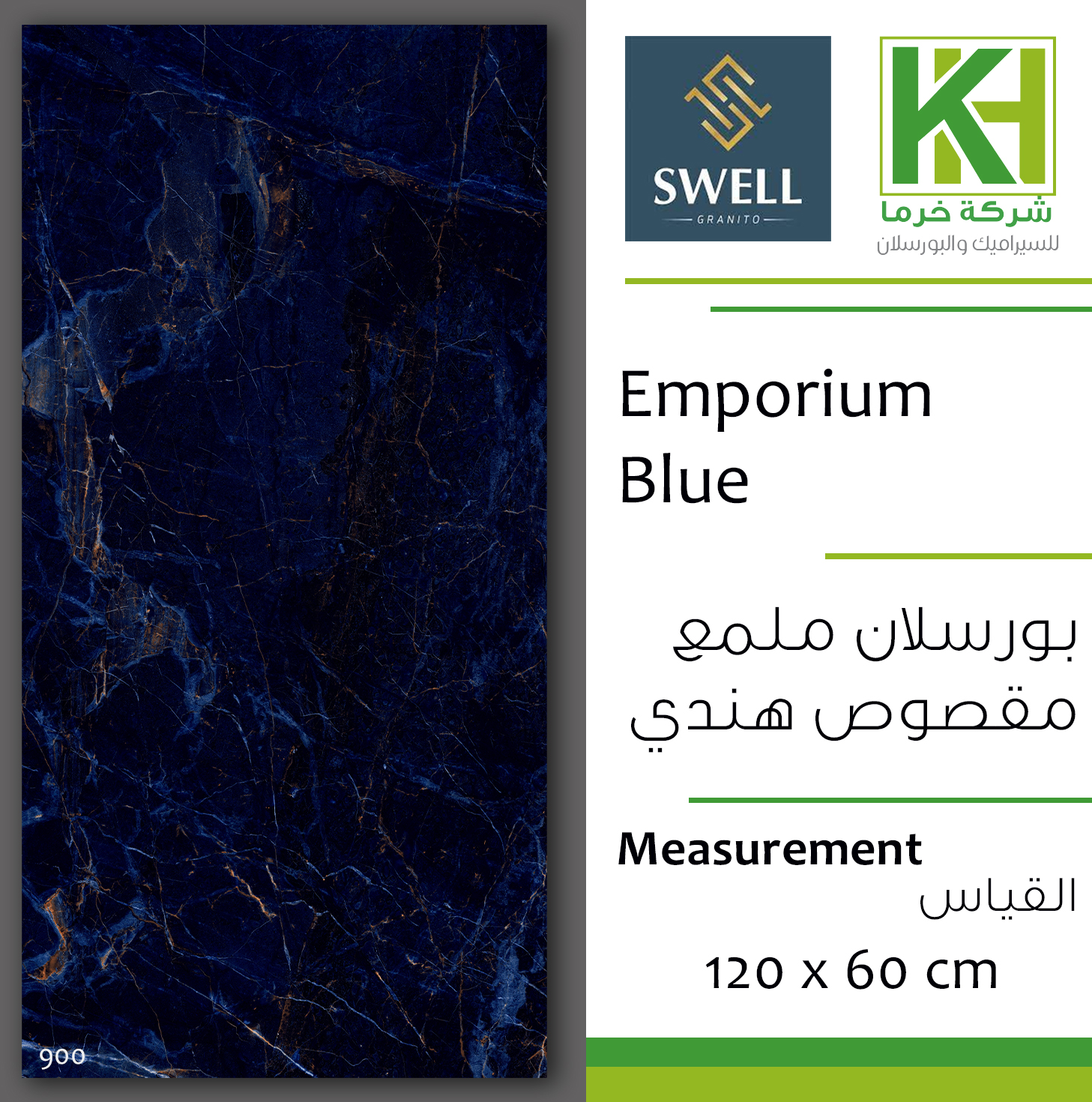 Picture of Indian high gloss porcelain tile 60x120 cm Emporium Blue